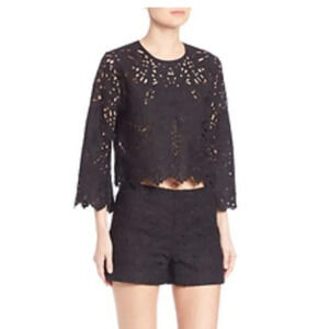 Theory BRIZABELA Black Embroidered-Lace Linen Top Size XS EUC